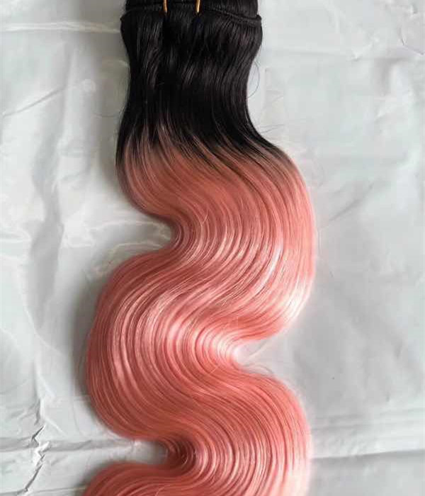 Ombre 1B/Pink Human Hair Bundles Remy Straight  Bundles with Closure YL354